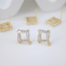 تحميل الصورة إلى عارض المعرض، أقراط من الزركونيا المكعبة على شكل معين، عمود ذهبي مربع مع حلقة، مضاد للحساسية، نتائج الأقراط، لوازم صنع الأقراط يدويًا D0026