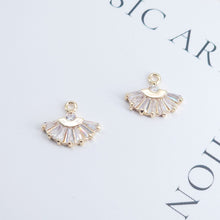 Load image into Gallery viewer, CZ Pave Fan Shape Charm, Cubic Zircon Crystal Fan Connector, CZ Earring Charms,Real Gold Plated Earring Charms, Jewelry Findings ZR003-F072