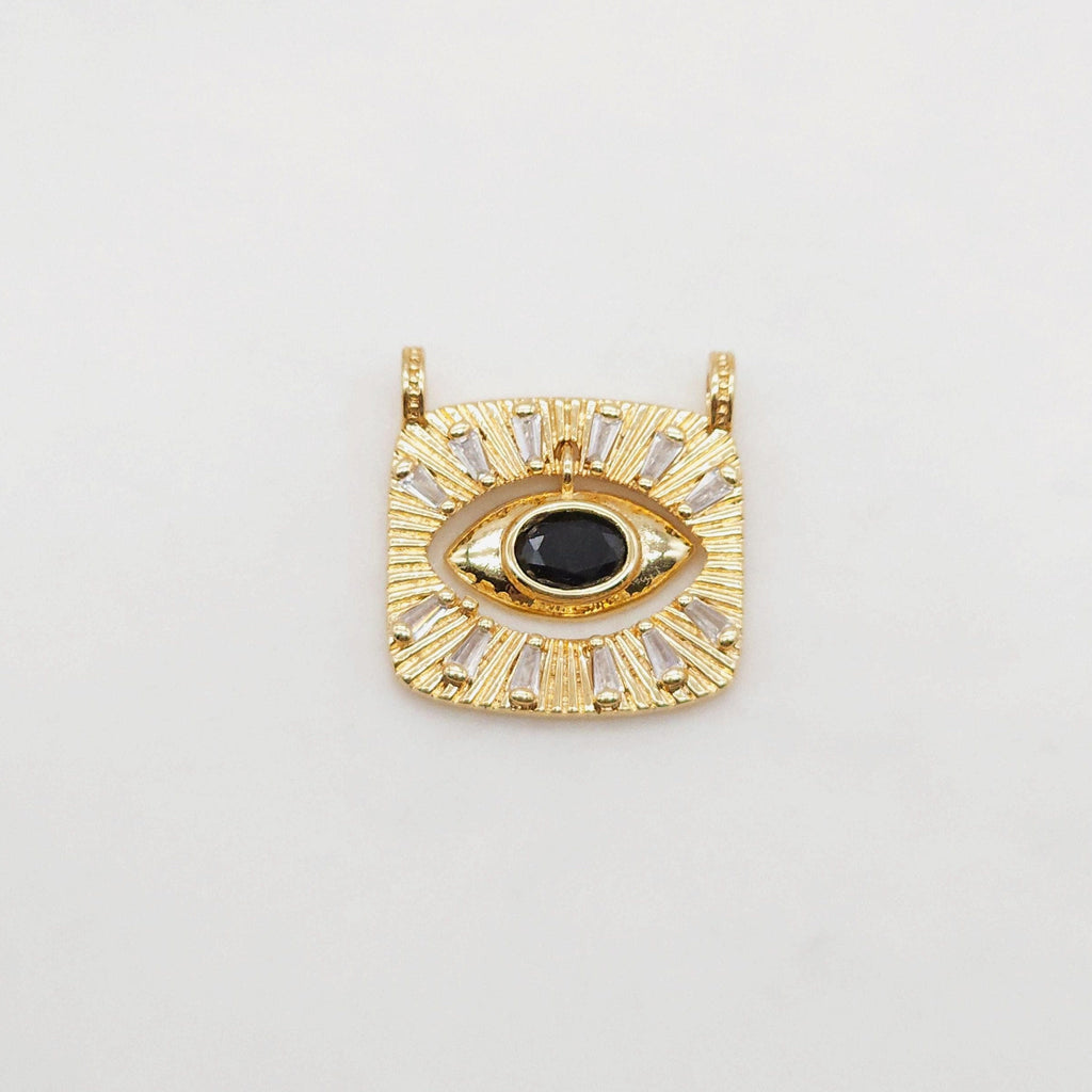 Rectangular Evil Eye Charm, 18K Gold Plated,  Pave CZ Eye Pendant, 22.8x22mm, Necklace Making Charm, Jewelry Findings S20380