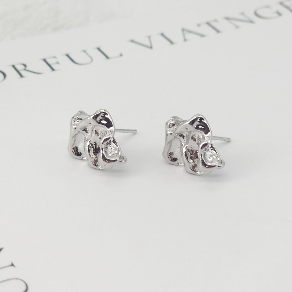 10pcs Irregular Earring Post with Loop, 14K White Gold Plated, S925 Silver Pin Nickel Free Earrings, Knot Ear Stud with Loop ZX147