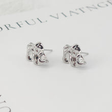 Load image into Gallery viewer, 10pcs Irregular Earring Post with Loop, 14K White Gold Plated, S925 Silver Pin Nickel Free Earrings, Knot Ear Stud with Loop ZX147