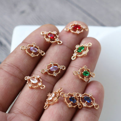 Tiny Oval Cross Crystal Connector, Glass Charm, 14K Gold Plated, Jewelry Making Findings HL062-F238