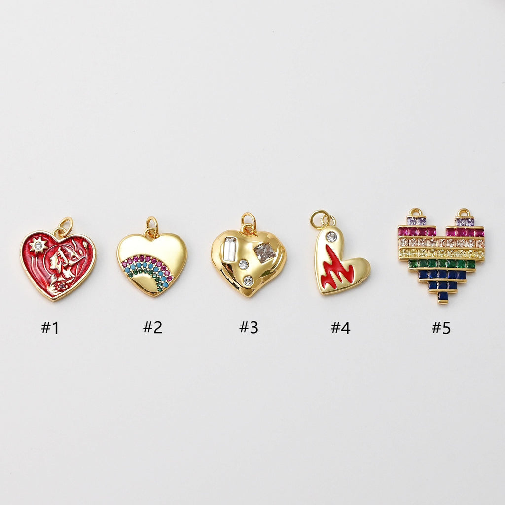 Heart Pendant, Cubic Pave Charm, 18K Gold Plated, Love Pendant, Necklace Making Pendants, Jewelry Findings