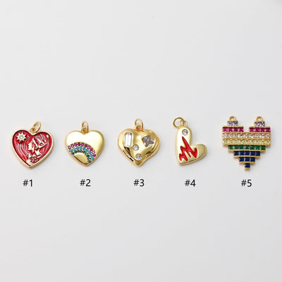 Heart Pendant, Cubic Pave Charm, 18K Gold Plated, Love Pendant, Necklace Making Pendants, Jewelry Findings