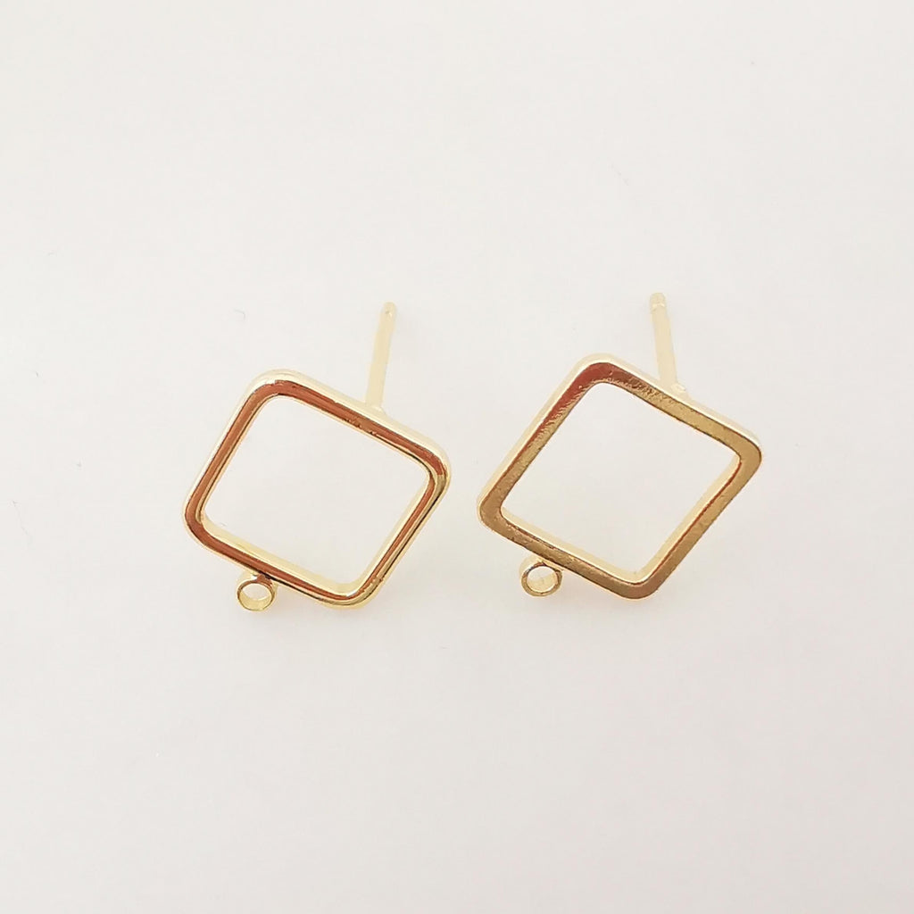 10pcs 14K Gold Square Post With Loop, Openwork Square Stud Earring Nickel Free, 12x10mm, Hypoallergenic Earring Findings Z074