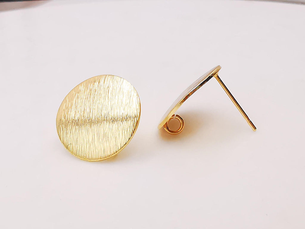 10pcs Gold Round Earring Post With Loop, Brushed Finish, Nickel Free Earrings, Hypoallergenic Earring Findings Z047