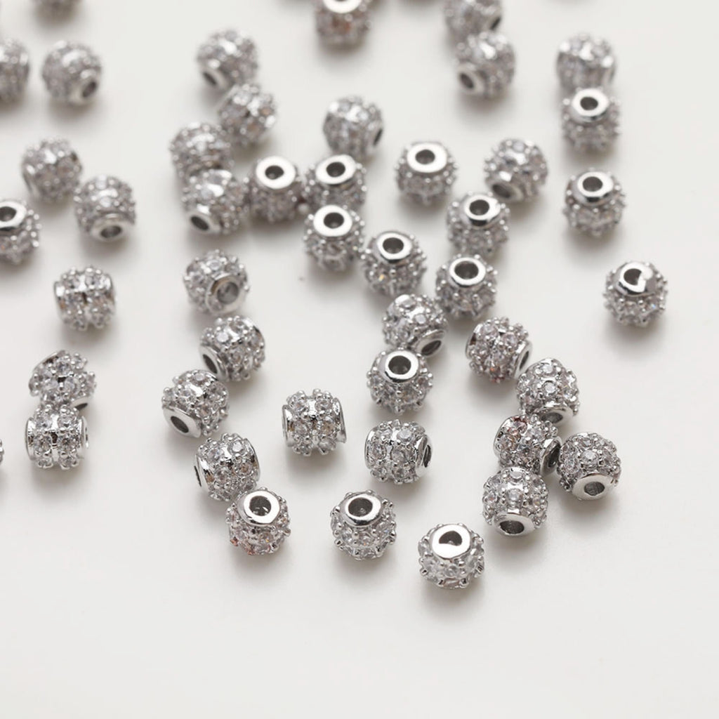 Pave CZ Round Spacer Beads, 14K Gold/Silver Plated,Round Beads, Dainty Earring Making Beads, Jewelry Finding JG070