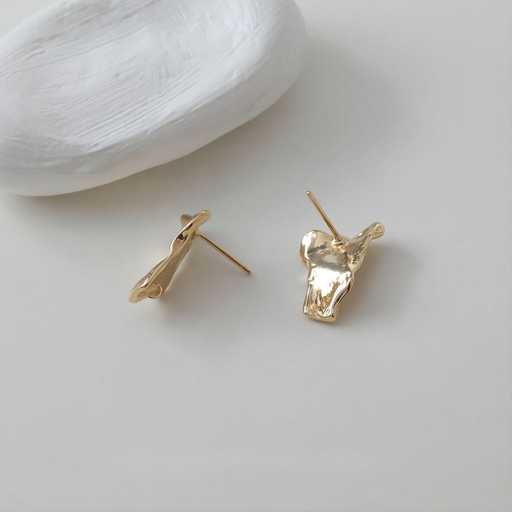 قرط أذن مطروق غير منتظم، ذهب/فضة عيار 14 قيراط، أقراط فضة S925 خالية من النيكل، قرط أذن على شكل عقدة مع حلقة GE027