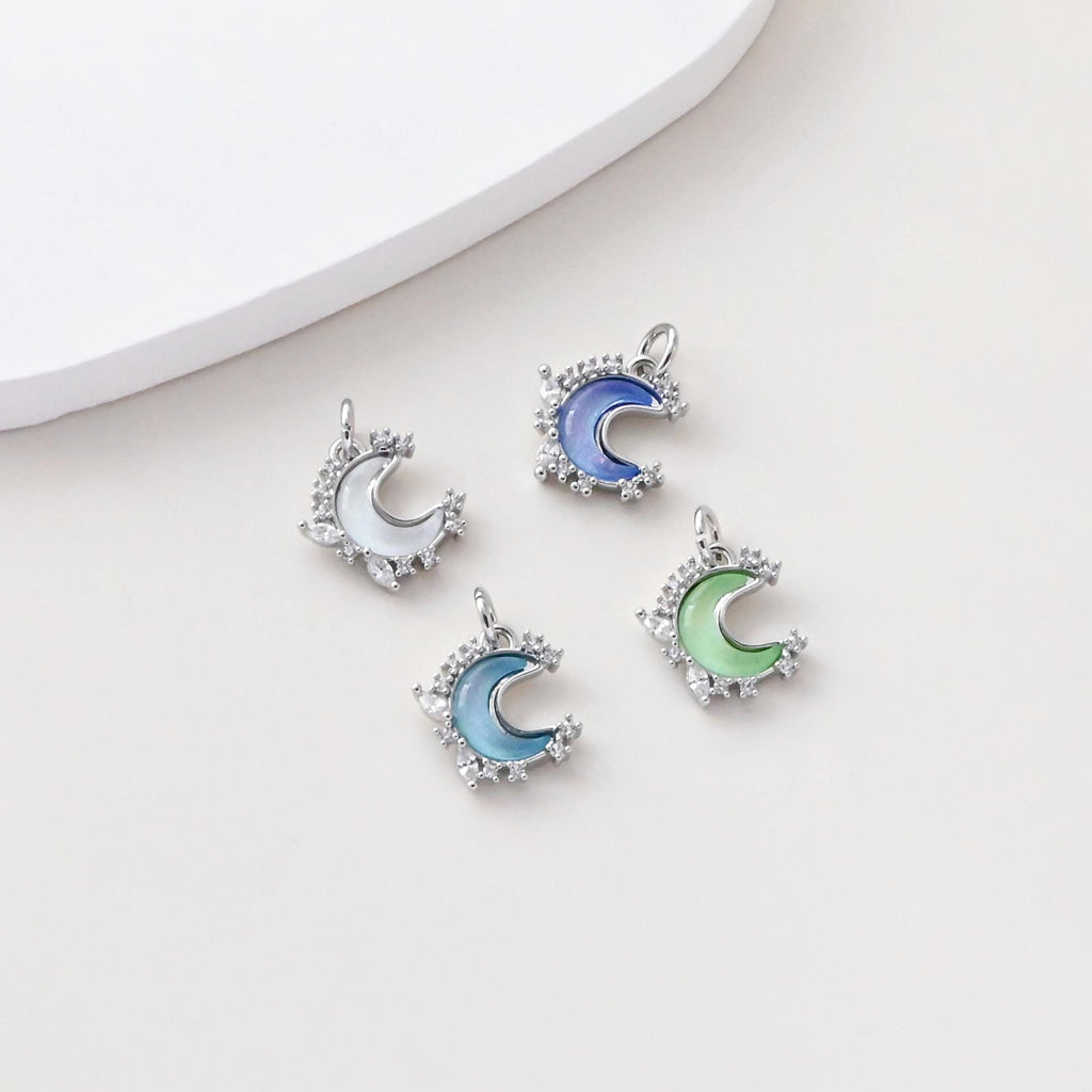 Tiny Moon Charms, Crystal Moon Pendant, CZ Pave Charm, 18K Gold Plated Moon Pendant, For Necklace And Earring Making, Jewelry Findings S1391