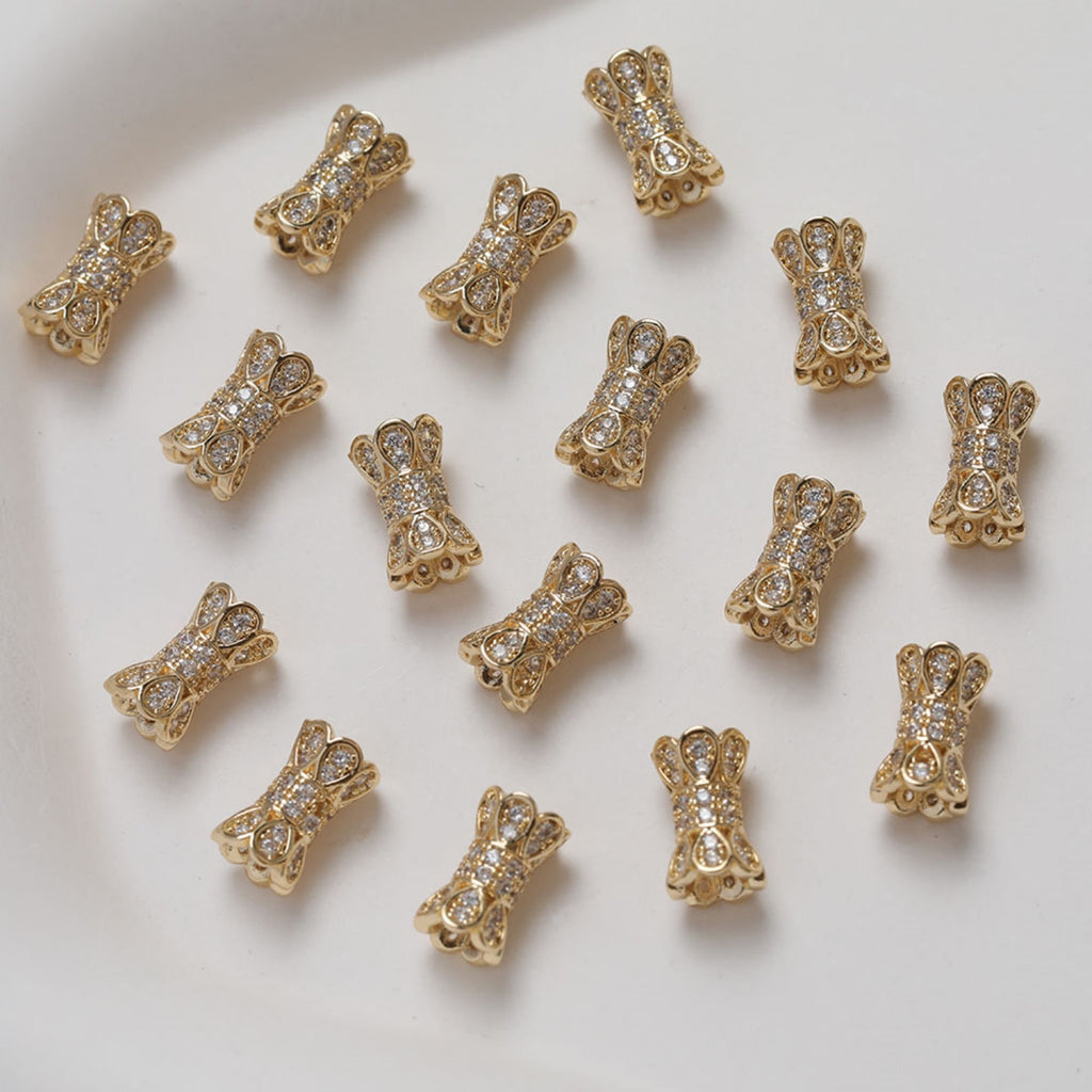 Flower Spacer Beads, 14K Gold Plated, Cubic Zirconia, 3D Flower Beads, Dainty Earring Making Beads, Jewelry Finding GZ353