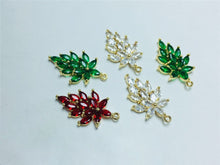 Load image into Gallery viewer, CZ Pave Leaf Charm, Cubic Zircon Crystal Leaf Pendant, CZ Earring Charms,  Real Gold Plated Brass Earring Charms, Jewelry Finding ZR016-F039