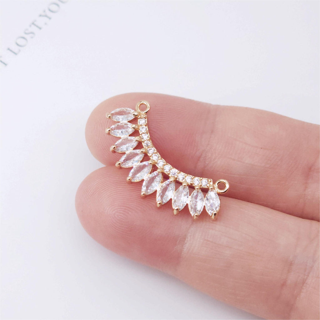 CZ Pave Crown-shaped Charm, Cubic Zircon Crystal Pendant, Bracelet Necklace Pendant, 14K Real Gold Plated, Jewelry Findings STG014-F228