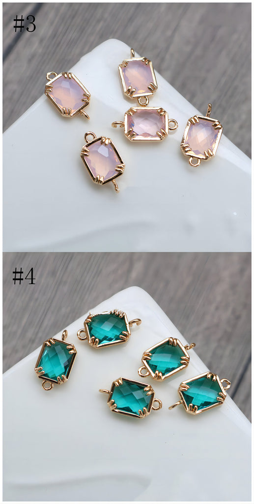 10pcs Rectangular Connector, Cubic Zircon Crystal Pendant, Bracelet Necklace Pendant, 14K Real Gold Plated, Jewelry Findings HL024-F054