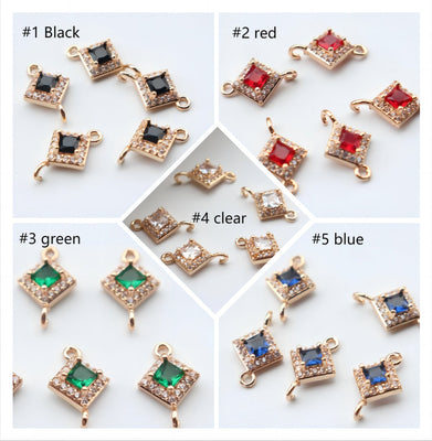 5pcs CZ Pave Small Square Charm, Cubic Zircon Crystal Pendant, Bracelet Necklace Pendant, 14K Real Gold Plated, Jewelry Findings JY042-F170