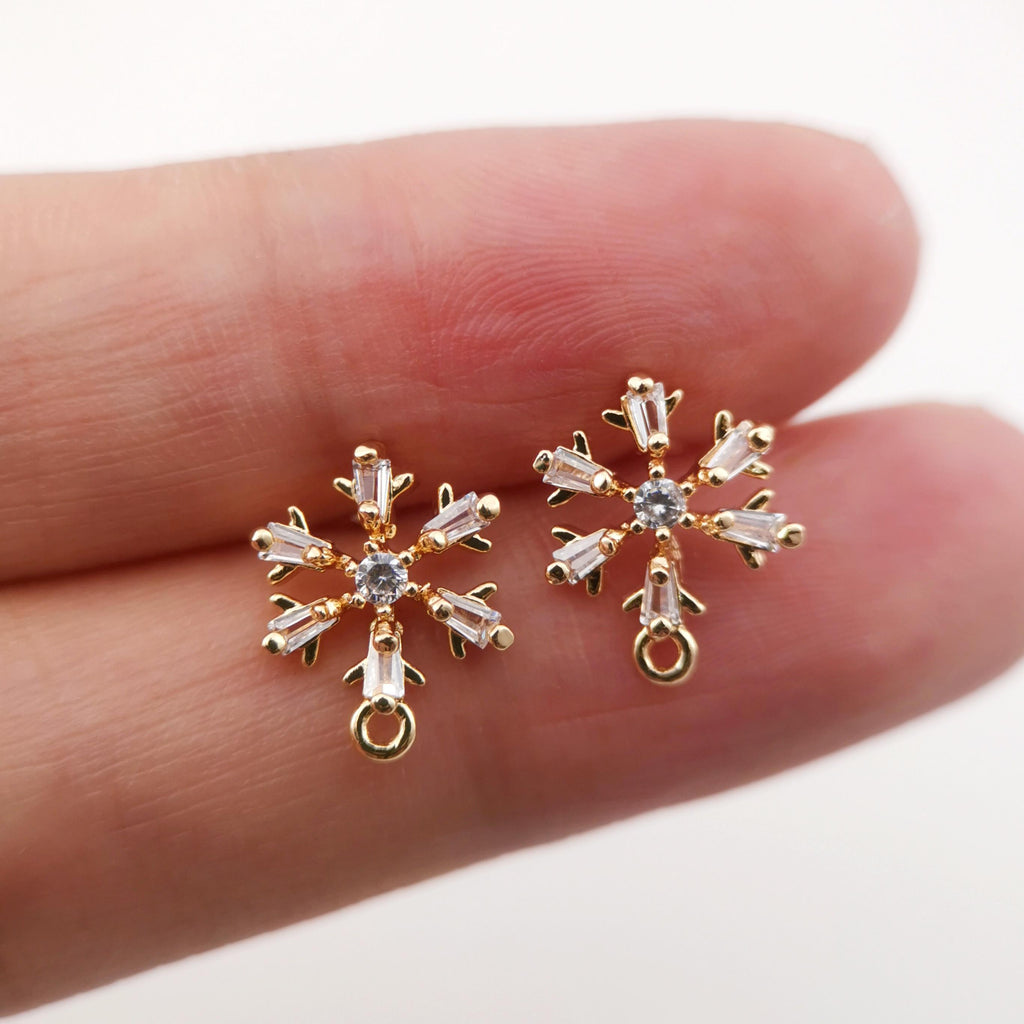 10PCS Cubic Snowflake Earring Post with Loops, S925 Silver Pin Nickel Free Earrings, Ear Stud Loop,Hypoallergenic Earring Findings Z032