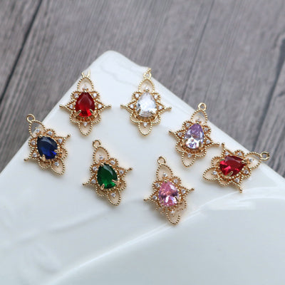 10pcs Flower Charm, Cubic Zircon Crystal Flower Pendant, Gold Plated  Earring Charms, Jewelry Findings HL090-F009