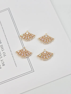 CZ Pave Fan Shape Charm, Cubic Zircon Crystal Fan Pendant, Bracelet Necklace Pendant, Gold Plated Charm, Jewelry Findings STG026-F113