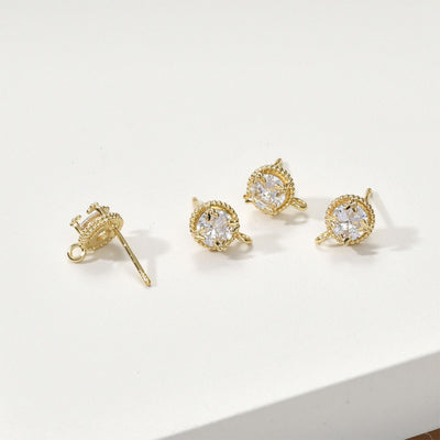 Round Pave Butterfly CZ Earring Post, S925 Silver Pin, 14K Gold/Silver Plated, Nickel Free Earrings, LL150