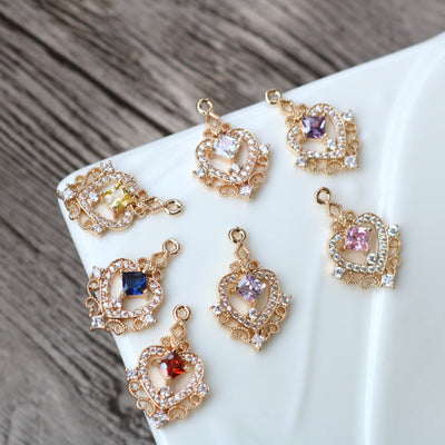 10pcs CZ Pave Heart Charm, Cubic Zircon Crystal Pendant, Bracelet Necklace Pendant, 14K Real Gold Plated, Jewelry Findings HL102-F105