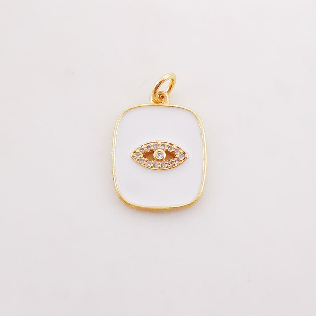 Enamel Evil Eye Charm, Coin Pendant, Heart Charm, 18K Gold Plated CZ Pave Eye Pendant, Necklace Making Charm, Jewelry Findings S385