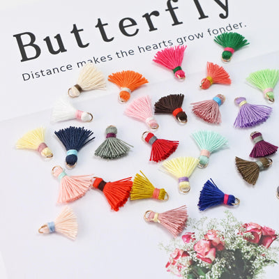 Cotton Tassels, Tiny Tassels, Colorful Tassel with gold Jump Ring, 15mm, For Earring Making, Bracelet Making Pendant GS001