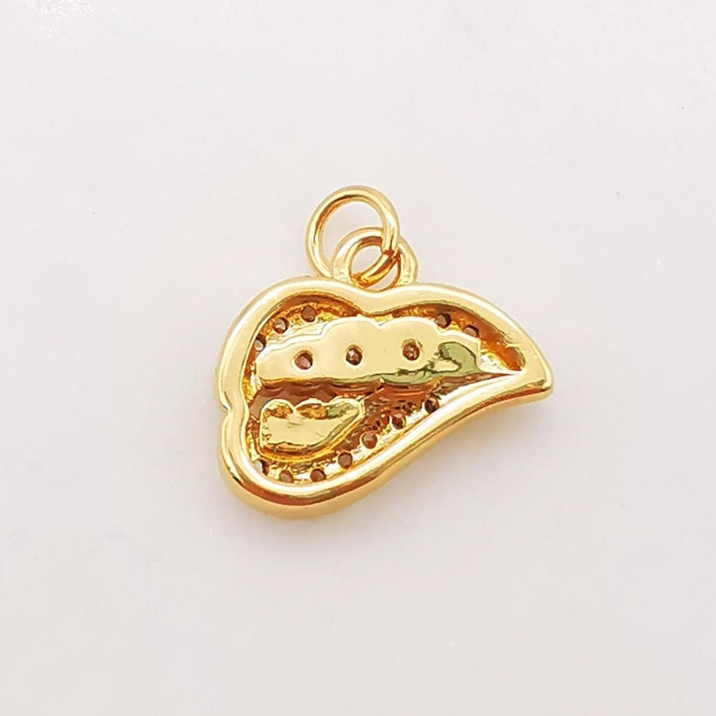 Biting Lip Charm, Pac-Man Pendant, 18K Gold Plated, CZ Pave Charms, for Jewelry Findings S919