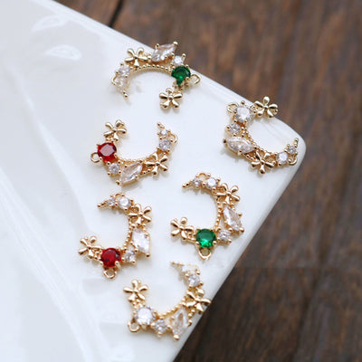 10pcs Moon Flower Pendant, Cubic Zircon Crystal Pendant, Bracelet Necklace Pendant, 14K Real Gold Plated, Jewelry Findings HL071-F125