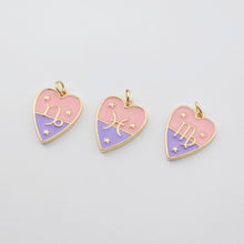 Load image into Gallery viewer, Zodiac Charms, Enamel Heart Constellation Pendant, 18K Gold Plated Zodiac Sign, Necklace Making Charms, Birthday Gift Jewelry Findings S1141