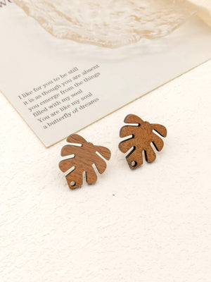 4PCS Wood Earrings, Monstera Leaf Wooden Earrings for women, Reclaimed Walnut Wood , Nickel Free, Boho Earring Finding JT931