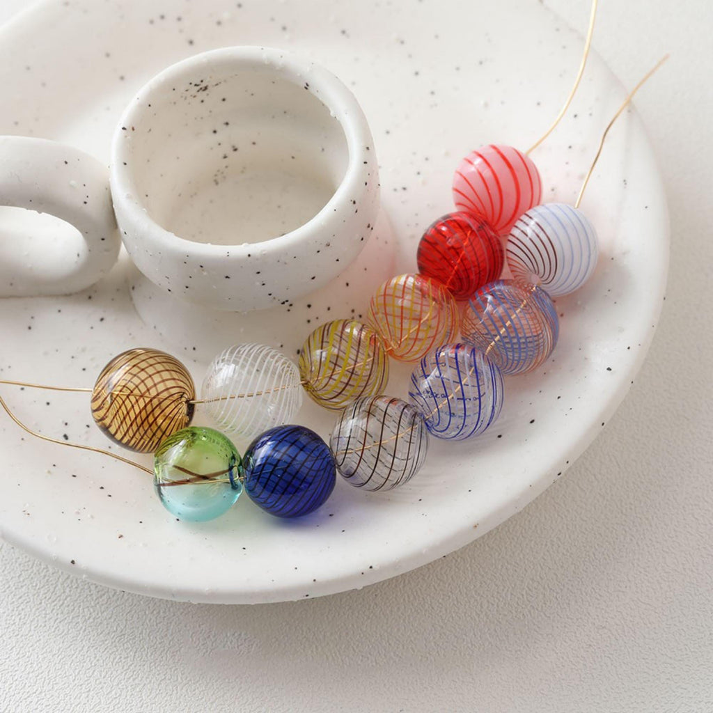 Colourful Patterned Glass Bubble Beads, Ball Hollow Glass Beads Hand Blown Hollow Round Globes for Jewelry Making, DIY Beads Finding GZ774