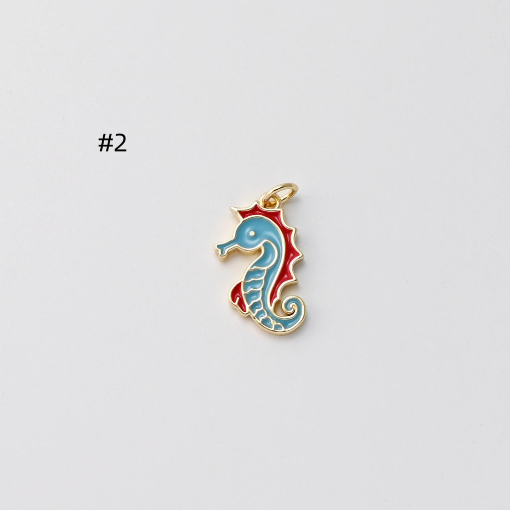Colgante de delfín/caballito de mar, dijes de vida marina esmaltados, chapados en oro de 18 quilates, para hacer pulseras y collares, accesorios de joyería S1410