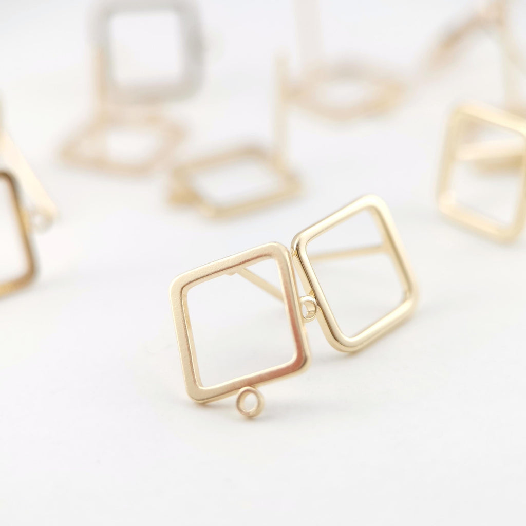 10pcs 14K Gold Square Post With Loop, Openwork Square Stud Earring Nickel Free, 12x10mm, Hypoallergenic Earring Findings Z074