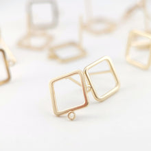Load image into Gallery viewer, 10pcs 14K Gold Square Post With Loop, Openwork Square Stud Earring Nickel Free, 12x10mm, Hypoallergenic Earring Findings Z074