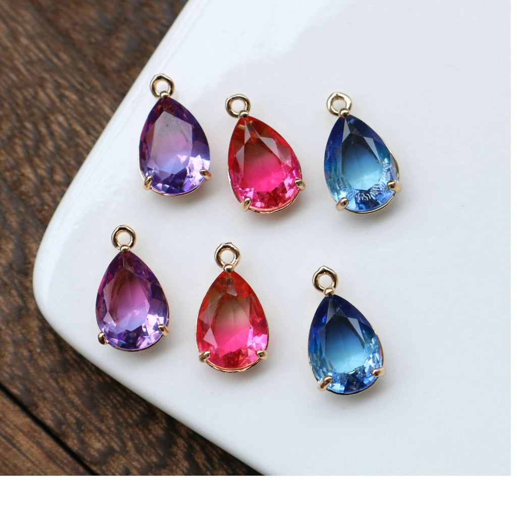 10pcs- Crystal Tiny Teardrop Charms, 14K Gold/Silver Plated Teardrop Pendant, 10*14mm, Jewelry Findings HL046-F122