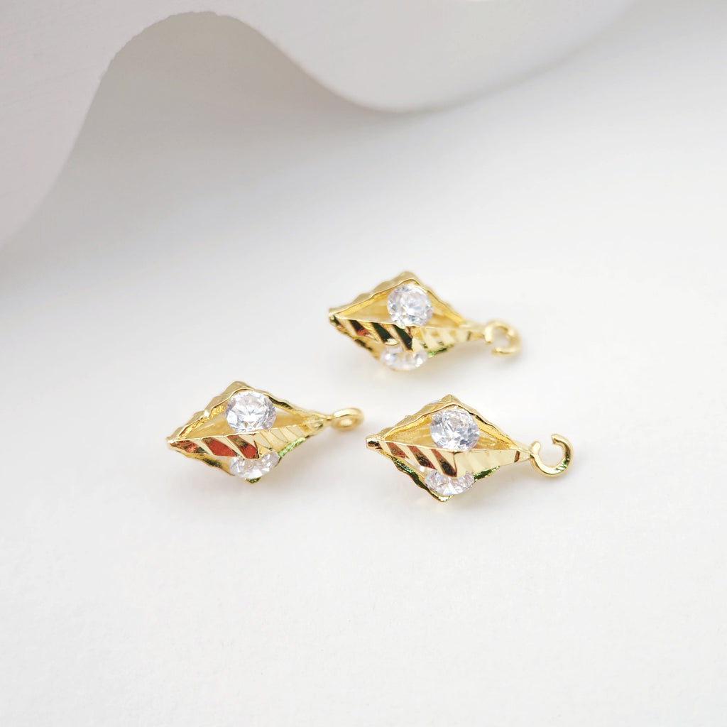 CZ Pave Rhombus Pendant, Floating CZ Pendant, 18K Gold Plated Brass Earring Charms, Jewelry Findings D0210