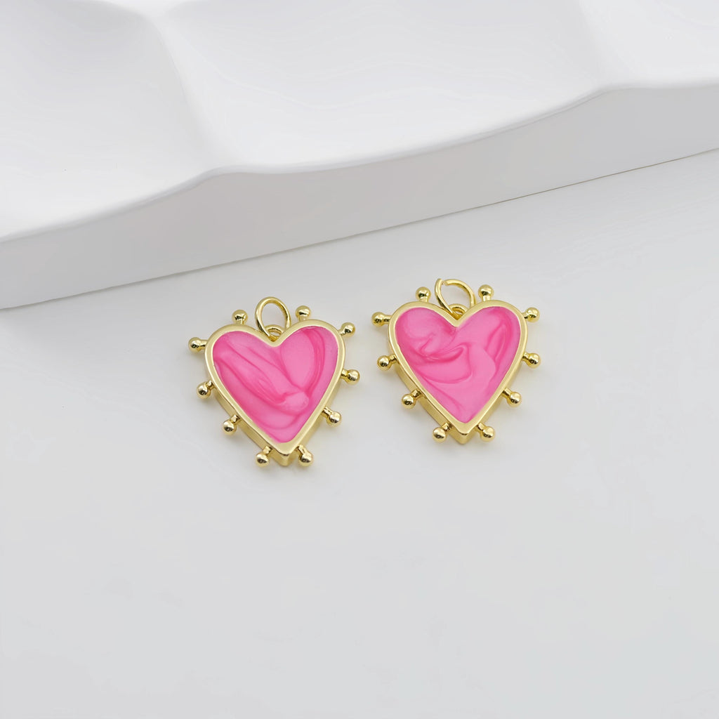 Enamel Heart Charm, 18K Gold Plated Heart Pendant, CZ Pave, Necklace Bracelet Making Pendant S20783