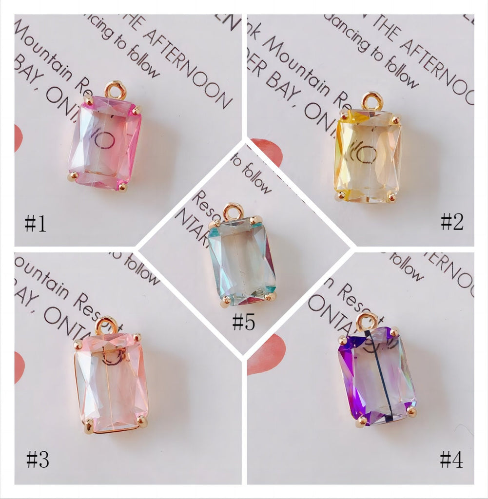 5pcs Colorful Crystal Charm, Crystal Pendant, Bracelet Necklace Pendant, Gold Plated Glass Charm, Jewelry Findings L005-F257