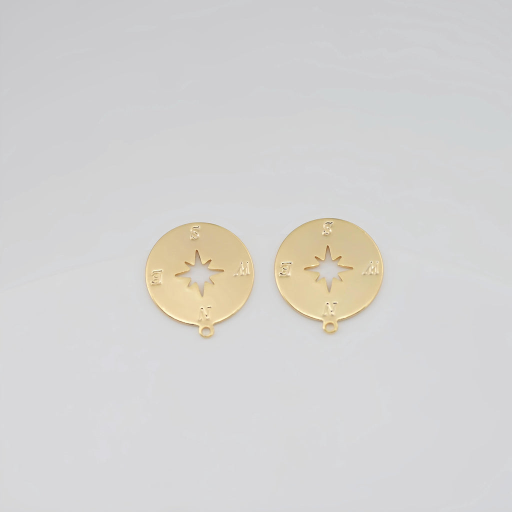 10pcs Round Earring Post With Loop, Openwork Star, 18K Gold Nickel Free Earrings, Ear Stud with Loop, Hypoallergenic Earring Findings ZX011