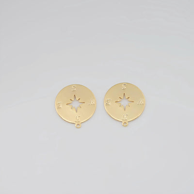 10pcs Round Earring Post With Loop, Openwork Star, 18K Gold Nickel Free Earrings, Ear Stud with Loop, Hypoallergenic Earring Findings ZX011