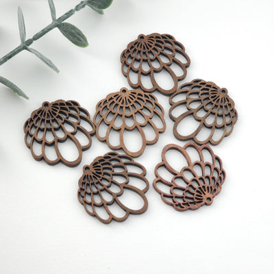 4PCS Wood Pendant, Wooden Flower Charm, Reclaimed Walnut Wood, Nickel Free, Natural Jewelry Finding JT988
