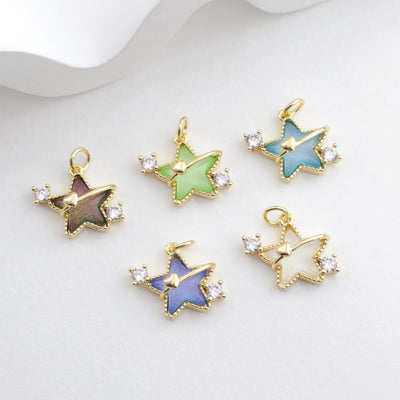 Dijes de estrella diminuta de cristal con pavé de circonita cúbica, colgante de estrella chapado en oro y plata de 18 quilates, accesorios de joyería S1295