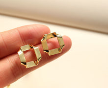 Load image into Gallery viewer, 18K Gold Plated Fold Earring Post with loop, Gold Rhombus Post, S925 Silver Ear Pin, for Jewelry Making BB078