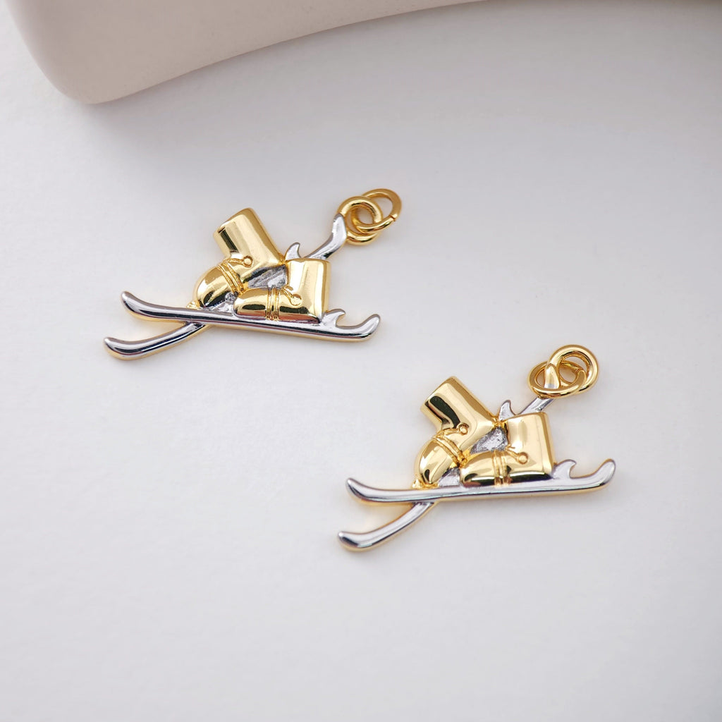 Snowman Charms, Sled Pendant, 18K Gold Plated CZ Pave, Winter Pendant, CZ Pave, Bracelet Necklace Making Pendants, Jewelry Findings S1119