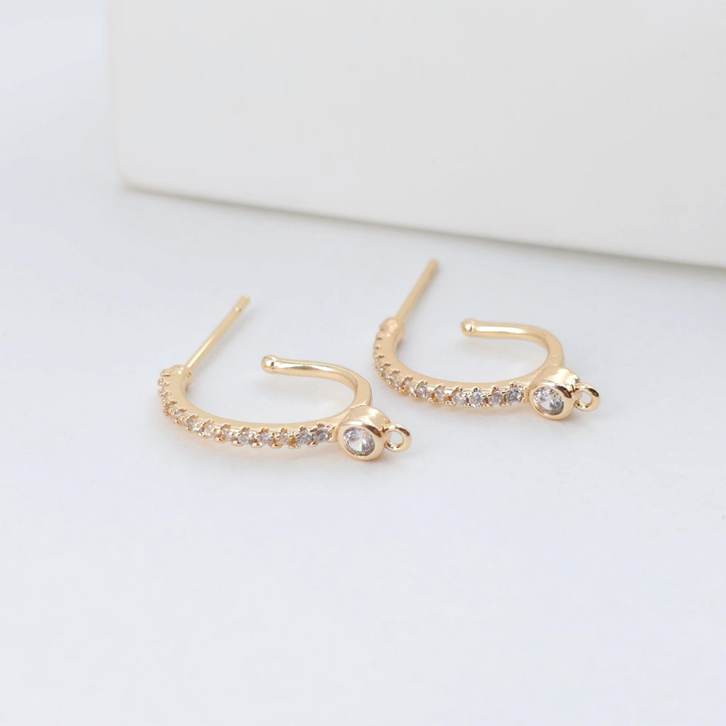 4PCS Arc Wire Ear Post with Loops, CZ Pave Threader Earrings, 16mm, Nickel Free, 18K Gold Plated Earring Finding ZX061