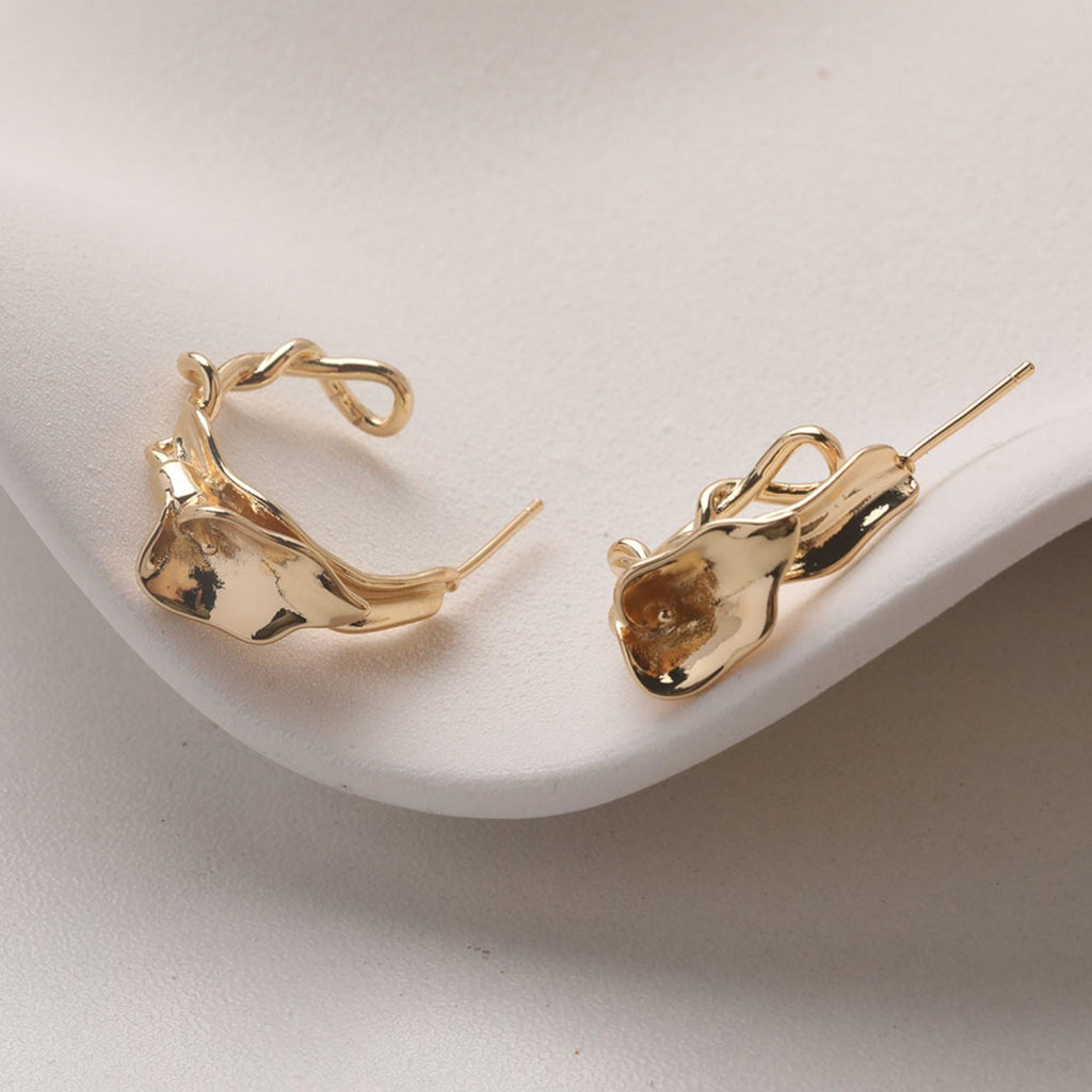 C-Shaped Trumpet Earrings With Loop, 14K Gold/Silver Plated, S925 Silver Ear Pin Nickel Free Earrings, Twist Wrap, Earring Findings GZ734