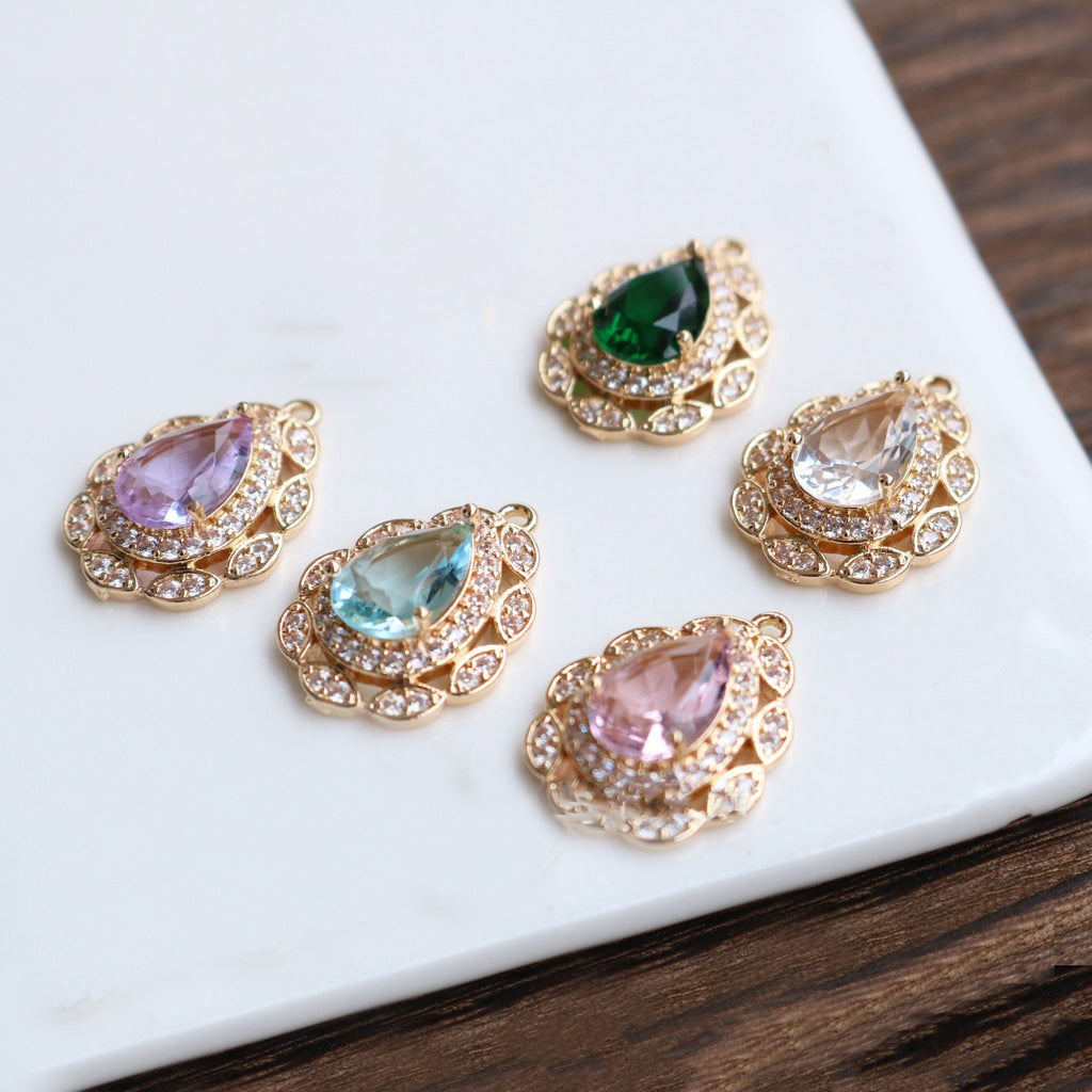 10pcs Flower Connector, Cubic Zircon Crystal Pendant, Bracelet Necklace Pendant, 14K Real Gold Plated, Jewelry Findings HL125-F089