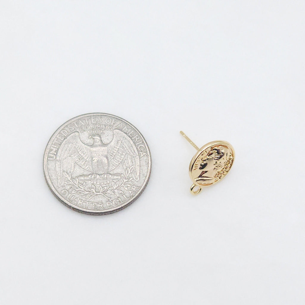 10pcs 14K Gold Round Post With Loop, Lady Stud Earring Nickel Free, 14.5mm, Hypoallergenic Earring Findings ZX118