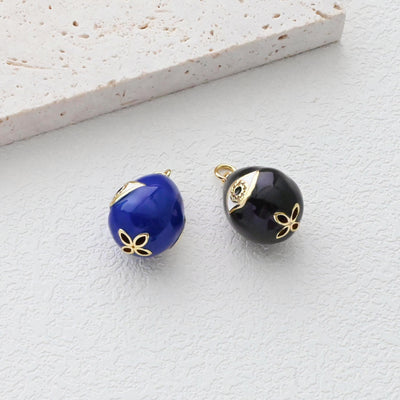 Colgante de huevo jumbo esmaltado 3D, huevo de mal de ojo, huevo azul oscuro, huevo negro, chapado en oro de 18 quilates, colgante para pulsera, collar, accesorios de joyería S1300