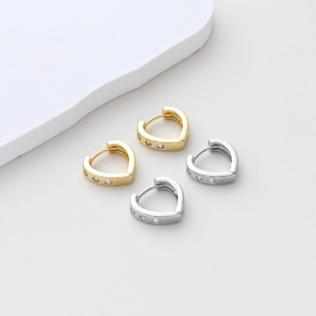 Heart Earring Hoops, Gold Plated Huggie Hoop Earring, Pave CZ, Leverback Earring, DIY Earring  Findings, Handmade Earring Supplies S1407
