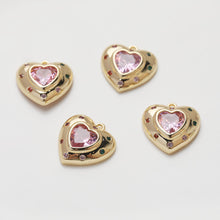 Load image into Gallery viewer, Heart Charms, Cubic Zirconia Pave Charm, 18K Gold/Silver Plated CZ Pave Love Pendant, Necklace Making Pendants, Jewelry Findings JG034